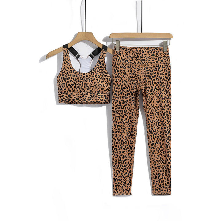 Womens Brown Cheetah Print Sport Bra Pants Set Image 7