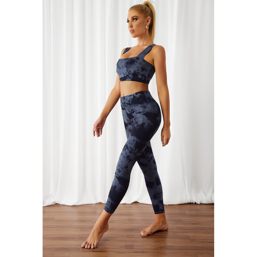 Womens Black Active Tie Dye Yoga Bra and Legging Set Wholesale Image 1