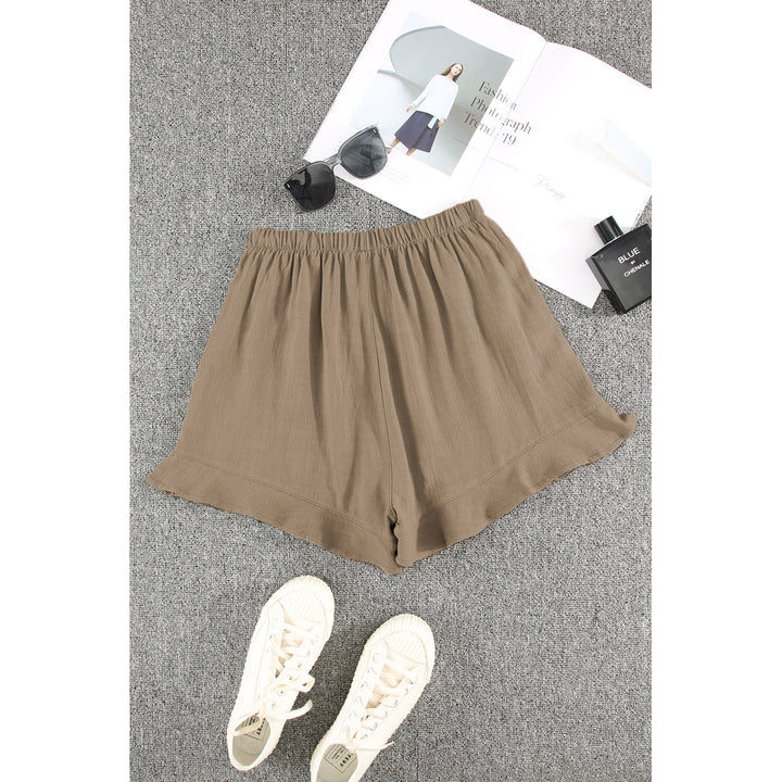 Womens Khaki High Waist Pocketed Ruffle Shorts Image 6