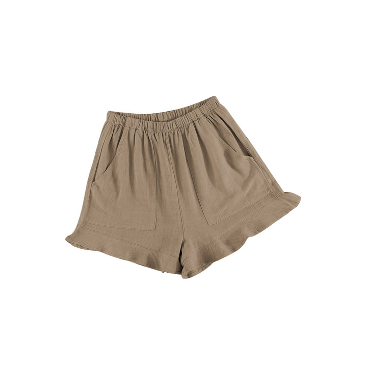 Womens Khaki High Waist Pocketed Ruffle Shorts Image 12