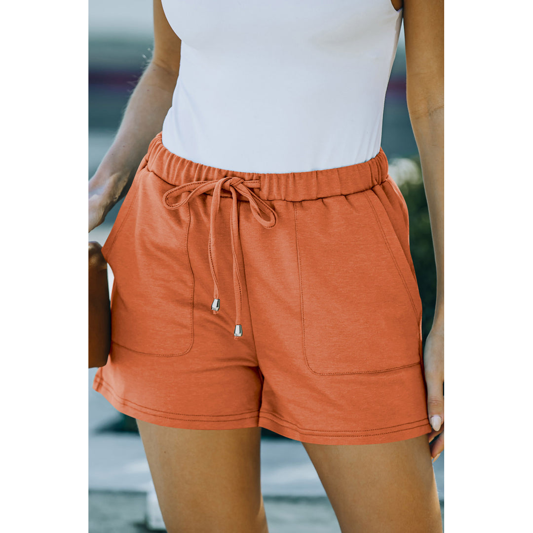 Womens Orange Drawstring Waist Pocket Shorts Image 3