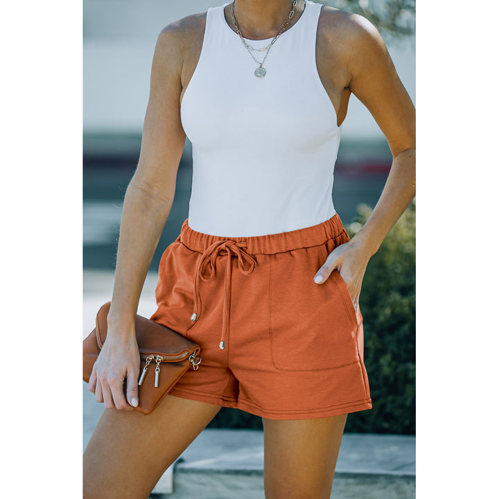 Womens Orange Drawstring Waist Pocket Shorts Image 6