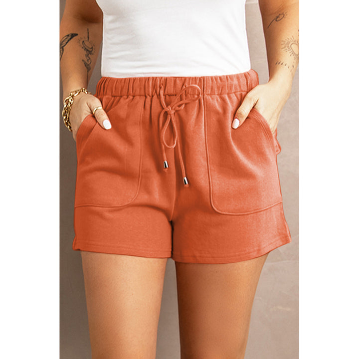 Womens Orange Drawstring Waist Pocket Shorts Image 8