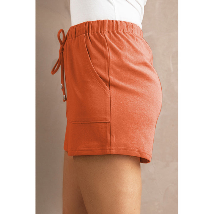 Womens Orange Drawstring Waist Pocket Shorts Image 10