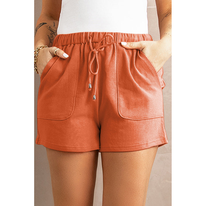Womens Orange Drawstring Waist Pocket Shorts Image 11