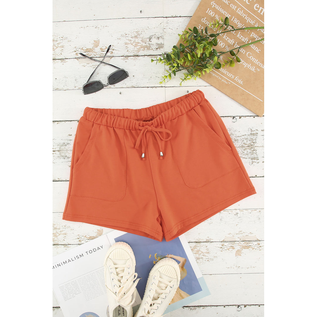 Womens Orange Drawstring Waist Pocket Shorts Image 12