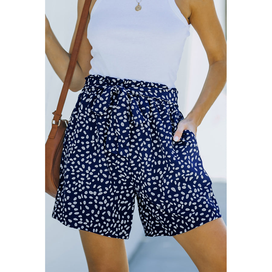 Womens Blue Spotted Print Loose Casual High Waist Shorts Image 1