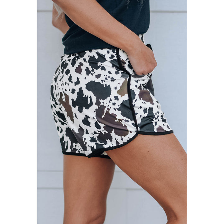 Womens Cow Print Straight Leg Drawstring Mid Waist Shorts Image 7