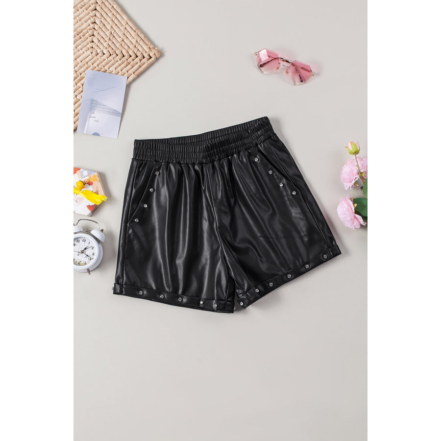 Womens Beaded Faux Leather High Waist Shorts Image 1