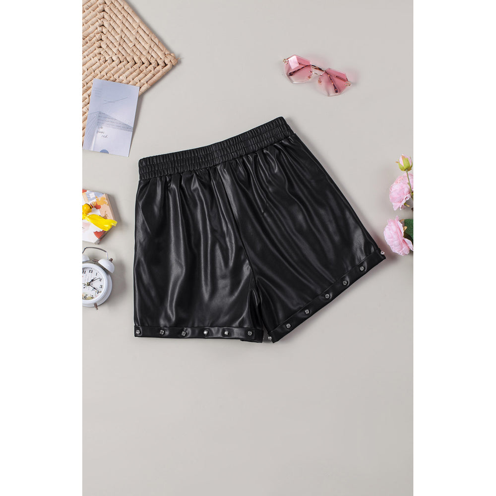 Womens Beaded Faux Leather High Waist Shorts Image 2