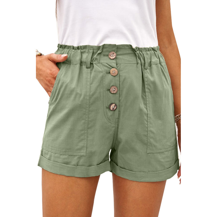 Womens Army Green Cuffed High Waist Shorts Image 6