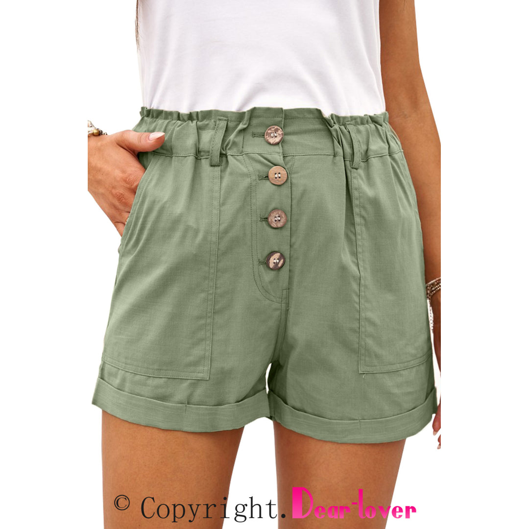 Womens Army Green Cuffed High Waist Shorts Image 7
