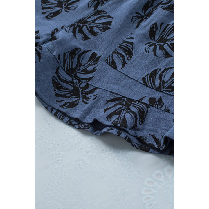 Womens Blue Palm Tree Leaves Print Elastic Waist Shorts with Pocket Image 6