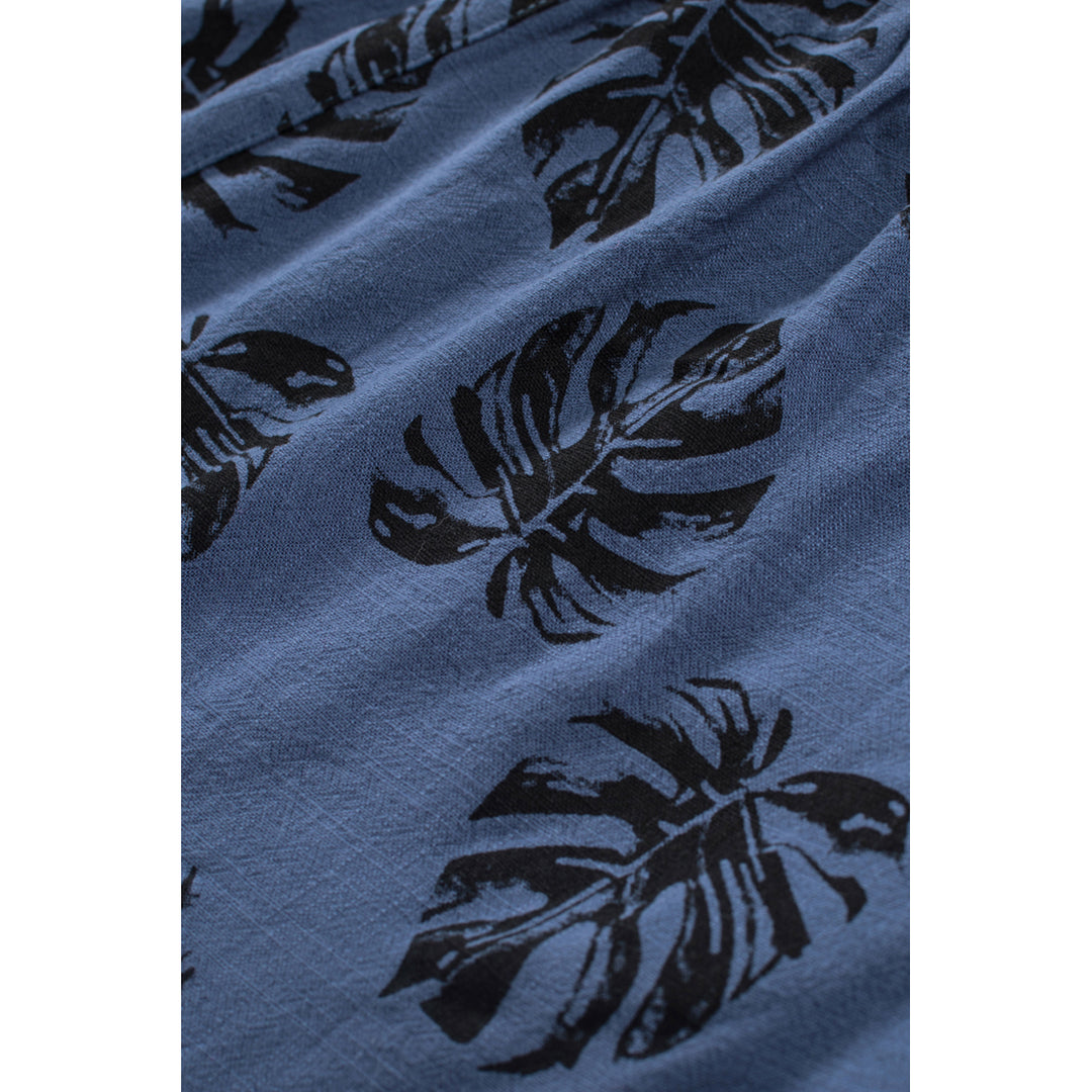 Womens Blue Palm Tree Leaves Print Elastic Waist Shorts with Pocket Image 8