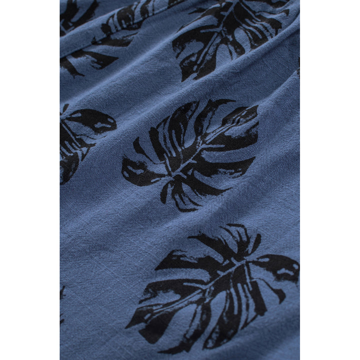 Womens Blue Palm Tree Leaves Print Elastic Waist Shorts with Pocket Image 8