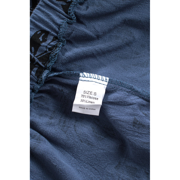 Womens Blue Palm Tree Leaves Print Elastic Waist Shorts with Pocket Image 9