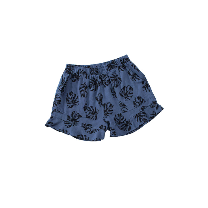 Womens Blue Palm Tree Leaves Print Elastic Waist Shorts with Pocket Image 11