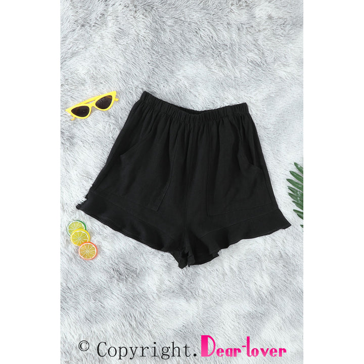 Womens Black High Waist Pocketed Ruffle Shorts Image 11