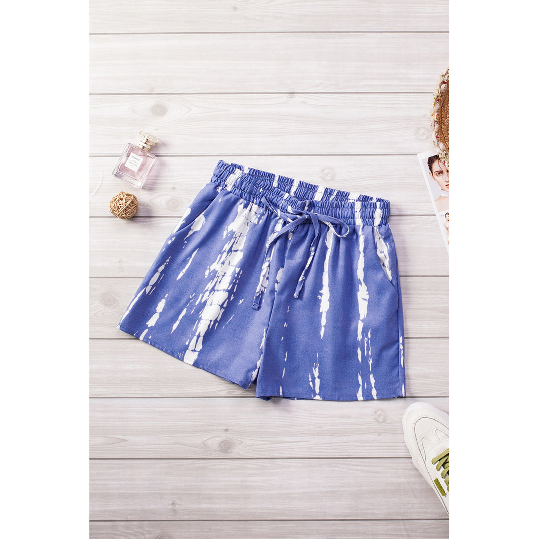 Womens Blue Tie Dye Drawstring Casual Shorts Image 6