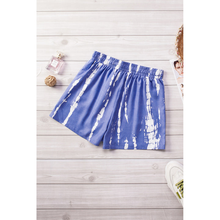 Womens Blue Tie Dye Drawstring Casual Shorts Image 7