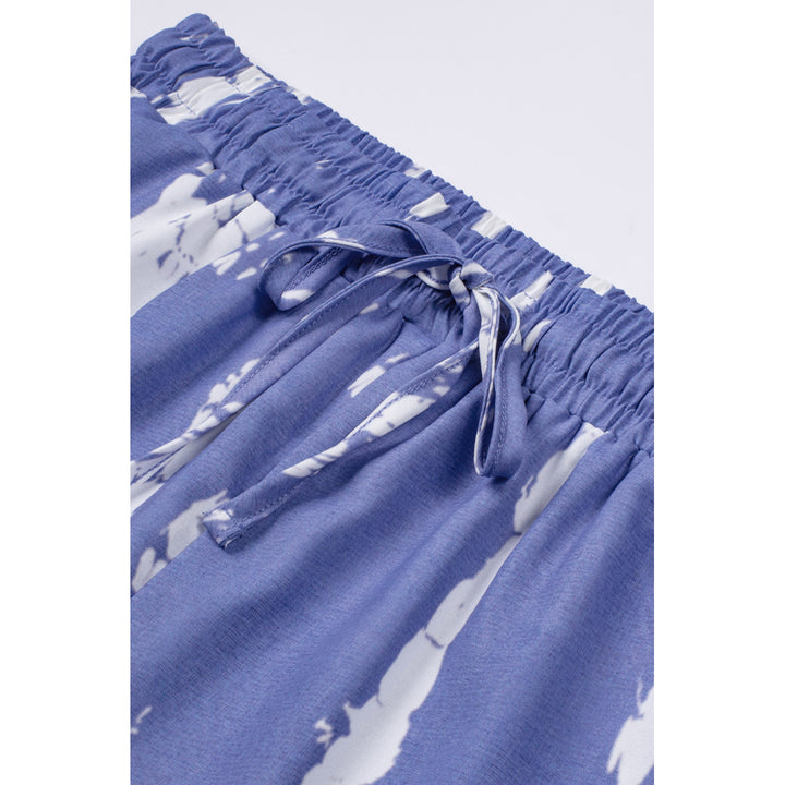 Womens Blue Tie Dye Drawstring Casual Shorts Image 8