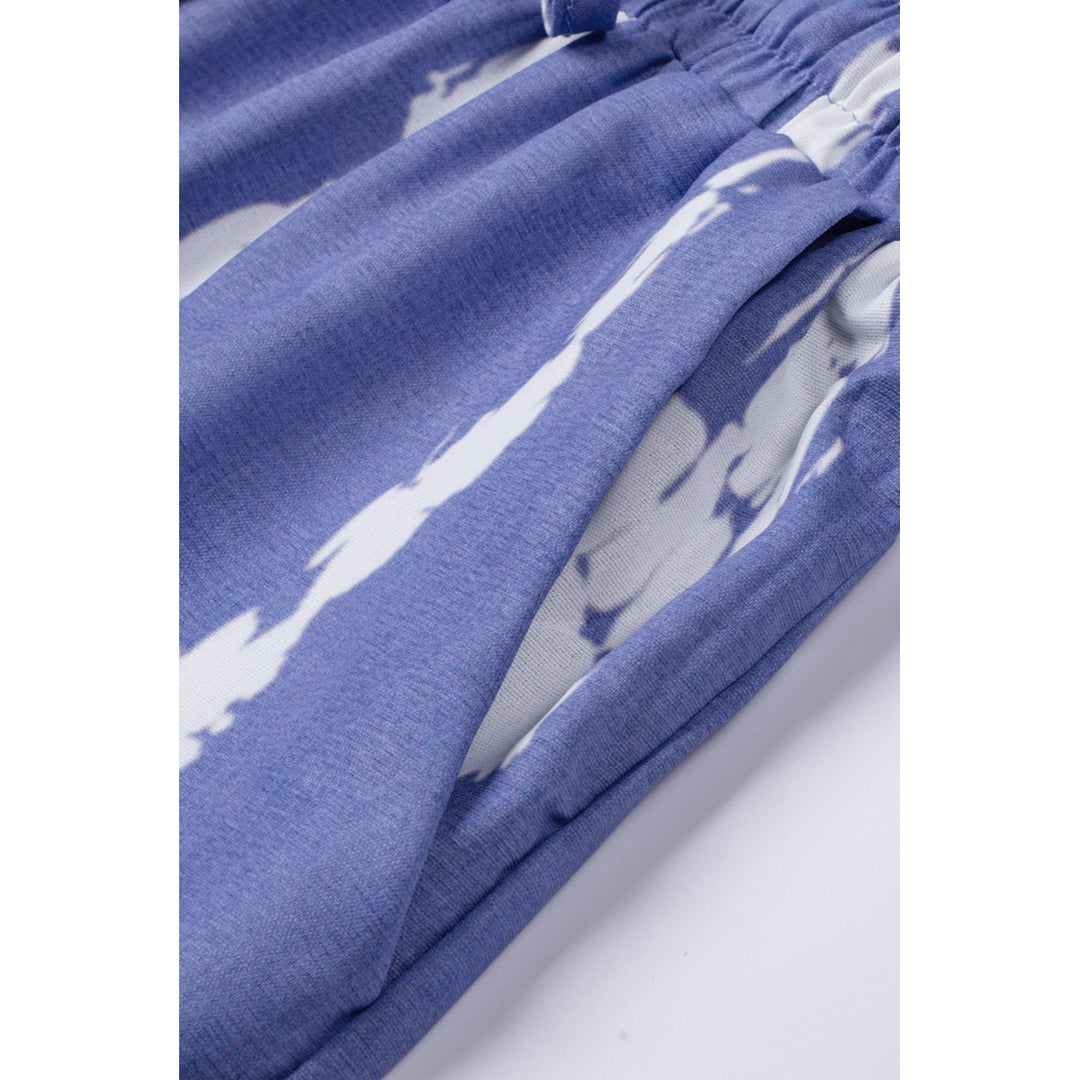 Womens Blue Tie Dye Drawstring Casual Shorts Image 10