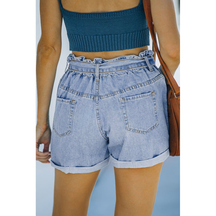 Womens Light Blue Paper Bag Waist Denim Shorts Image 1