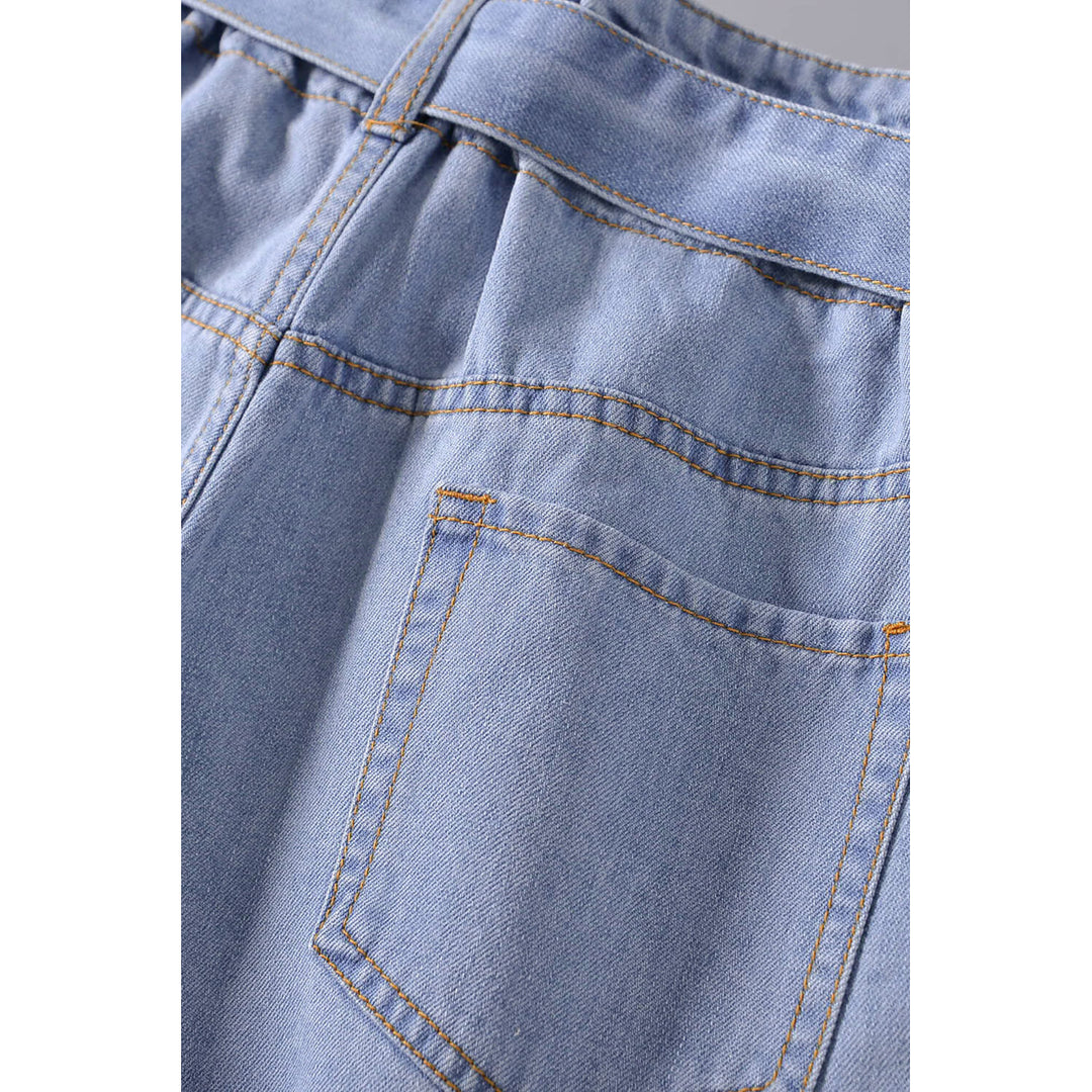 Womens Light Blue Paper Bag Waist Denim Shorts Image 12