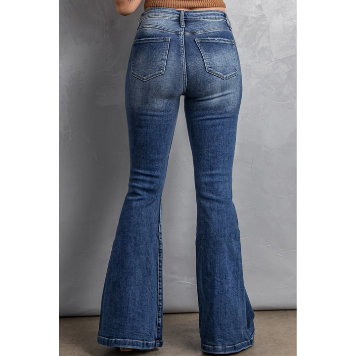 Womens High Waist Flare Jeans with Pockets Image 2