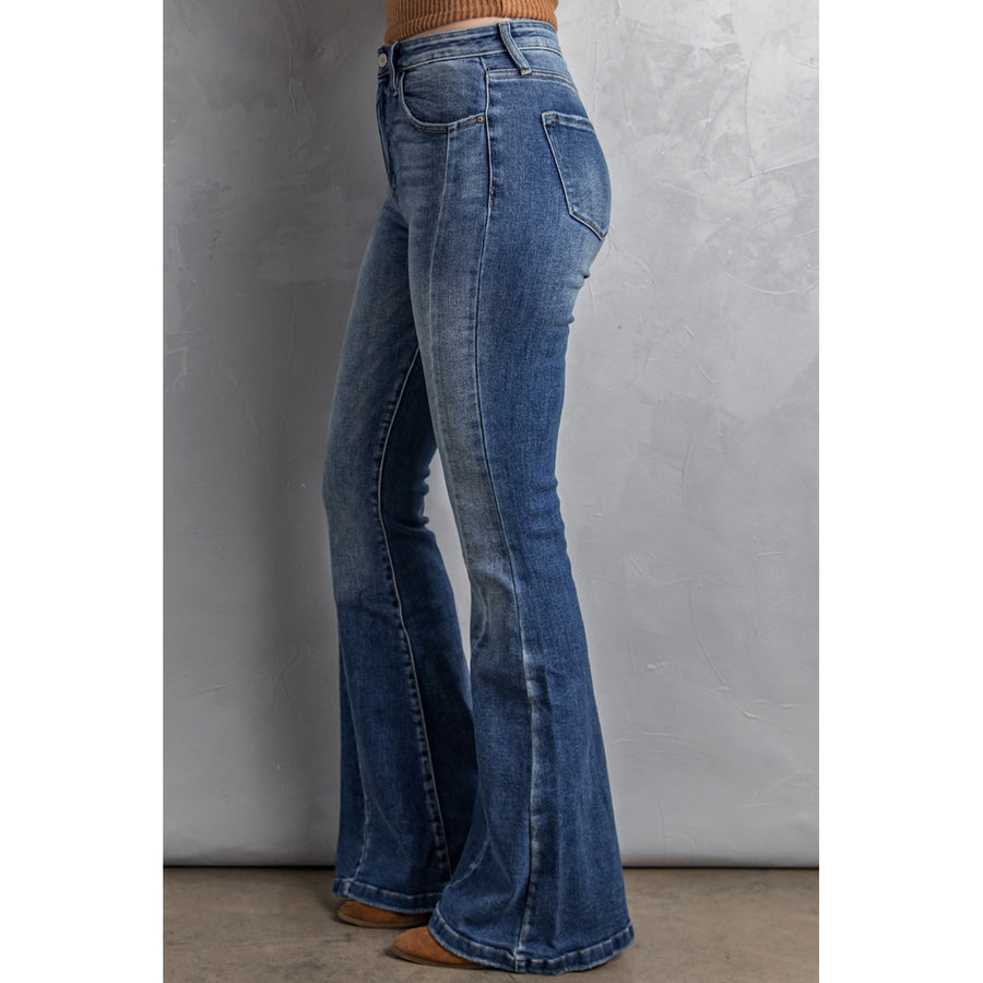 Womens High Waist Flare Jeans with Pockets Image 1