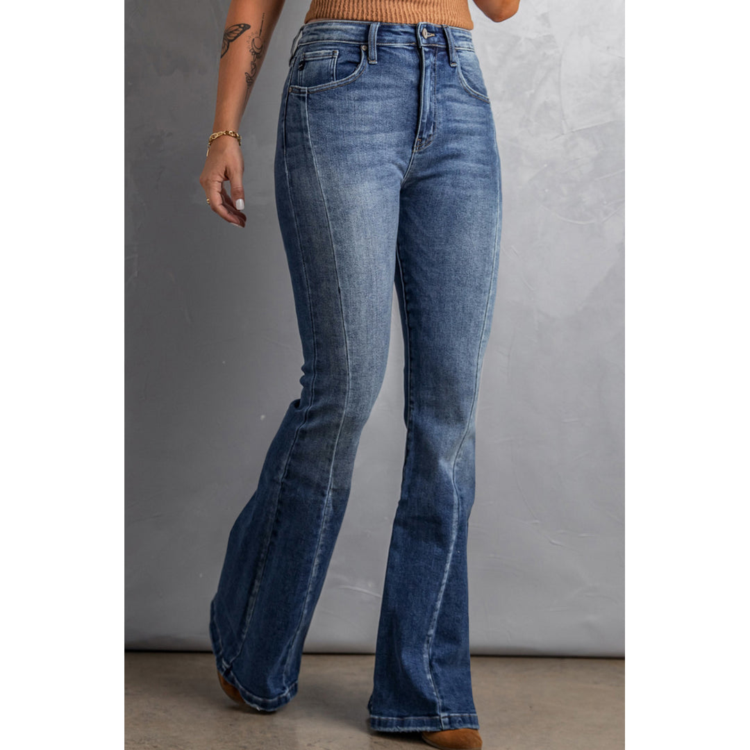 Womens High Waist Flare Jeans with Pockets Image 3