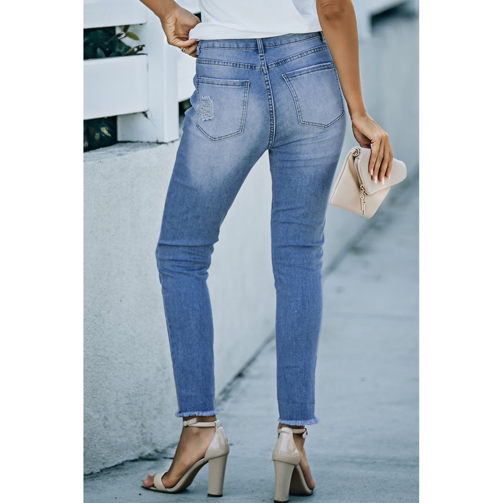 Womens Sky Blue High Waist Ankle-Length Skinny Jeans Image 2