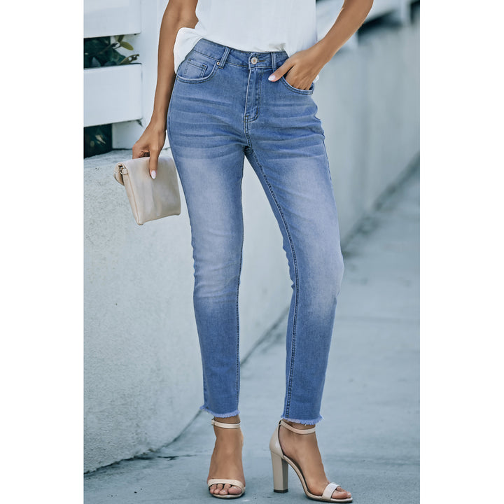 Womens Sky Blue High Waist Ankle-Length Skinny Jeans Image 1