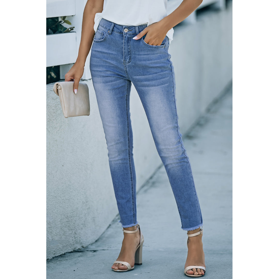 Womens Sky Blue High Waist Ankle-Length Skinny Jeans Image 3