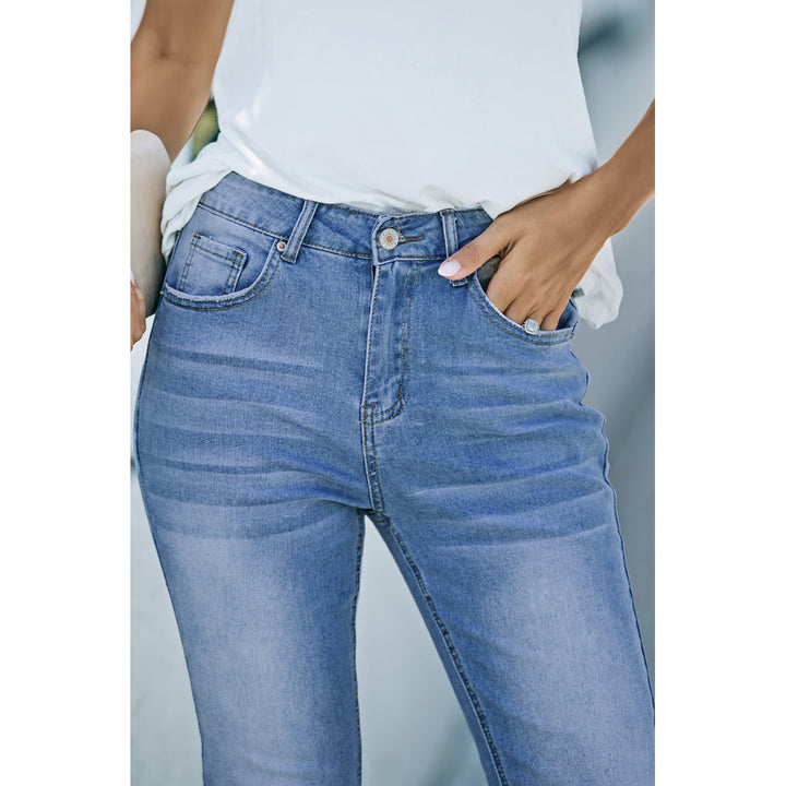 Womens Sky Blue High Waist Ankle-Length Skinny Jeans Image 7