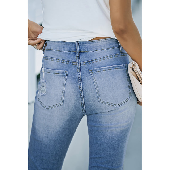 Womens Sky Blue High Waist Ankle-Length Skinny Jeans Image 8