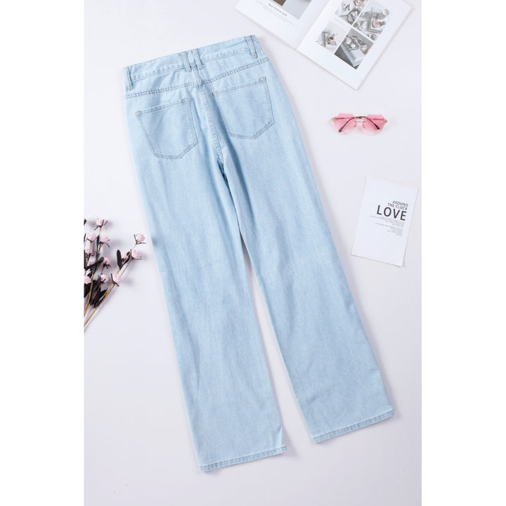 Womens Sky Blue Light Wash Cut out Distressed High Waist Jeans Image 2