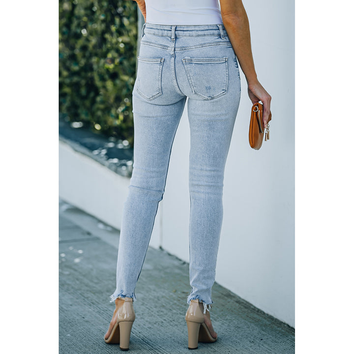 Women's Sky Blue Light Wash Ripped Skinny Jeans Image 1