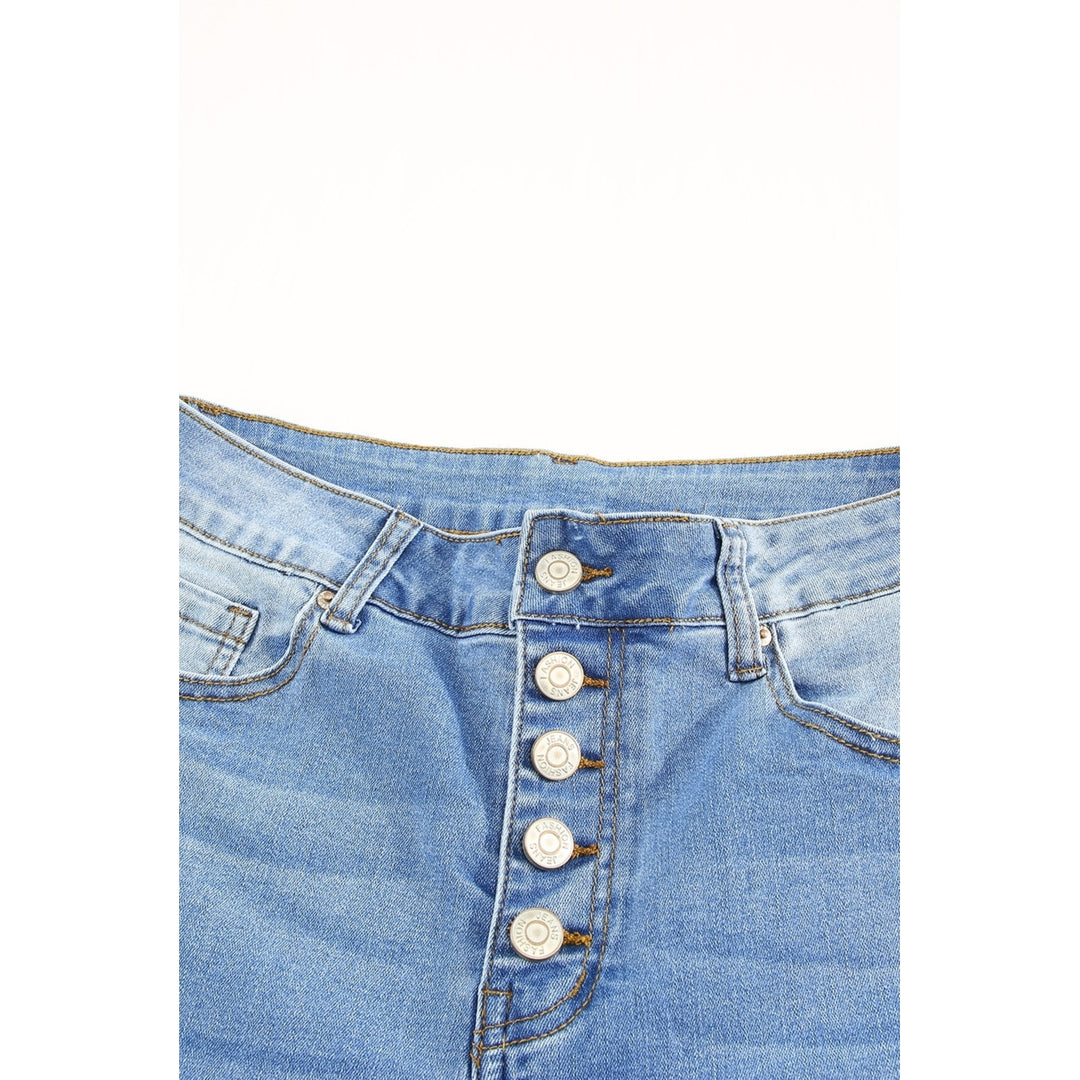 Womens High Rise Button Fly Distressed Slim-fit Jeans Image 3