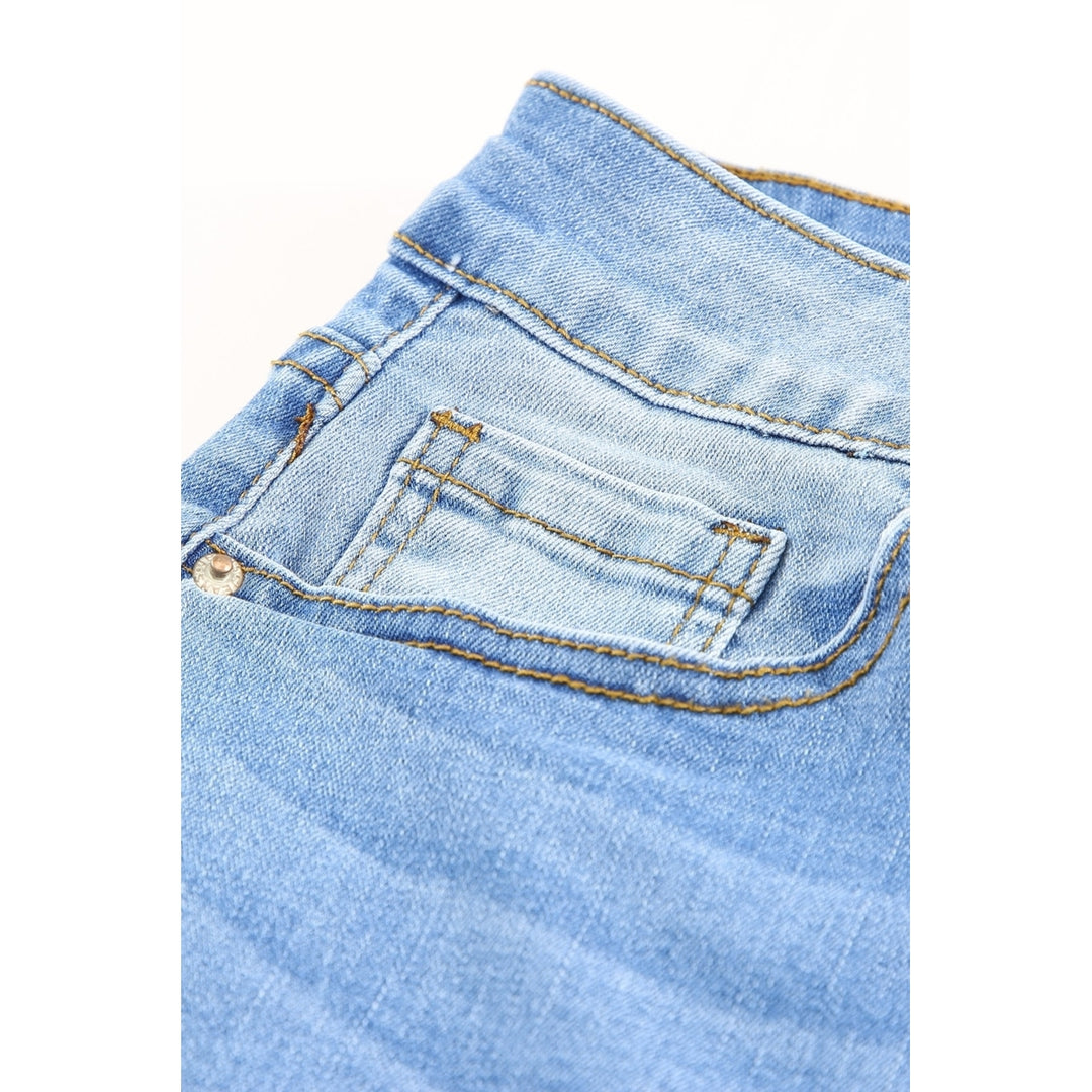 Womens High Rise Button Fly Distressed Slim-fit Jeans Image 6