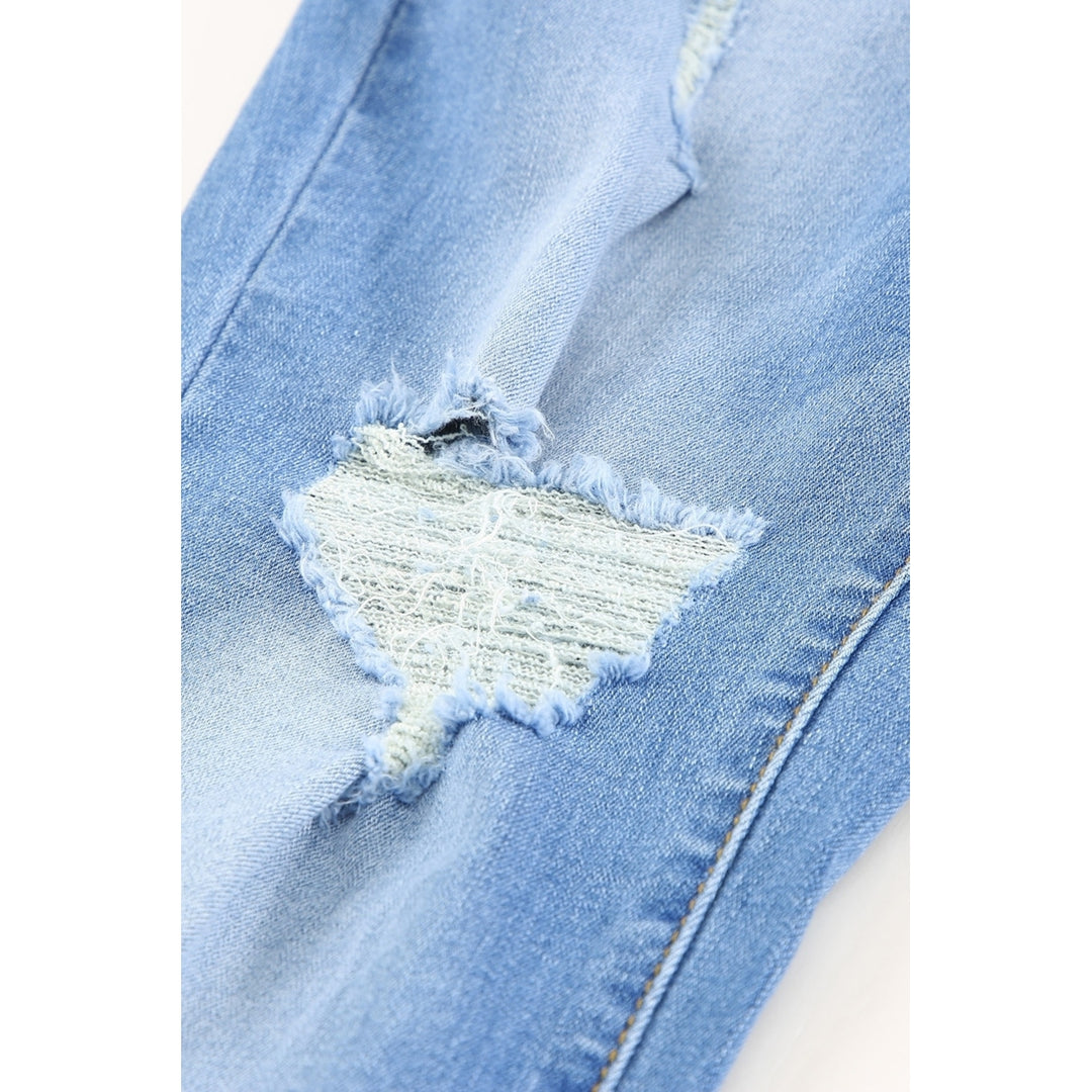 Womens High Rise Button Fly Distressed Slim-fit Jeans Image 7