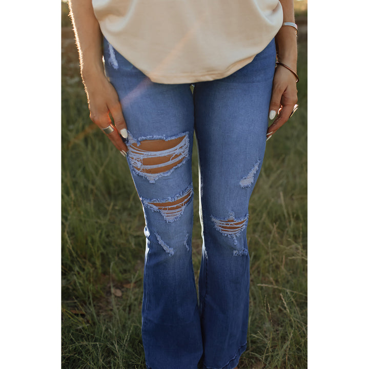 Womens High Waist Distressed Flare Jeans Image 1