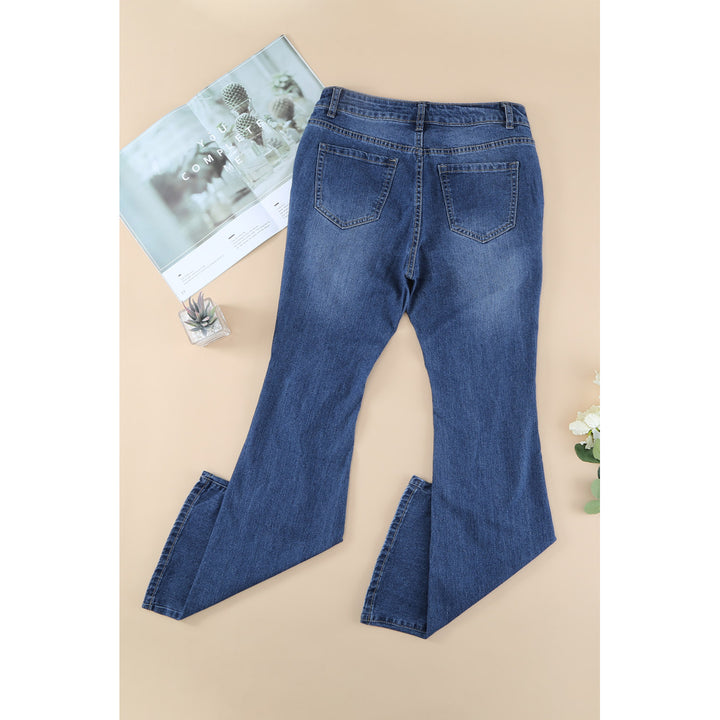 Womens Blue High Waist Distressed Bell Jeans Image 6
