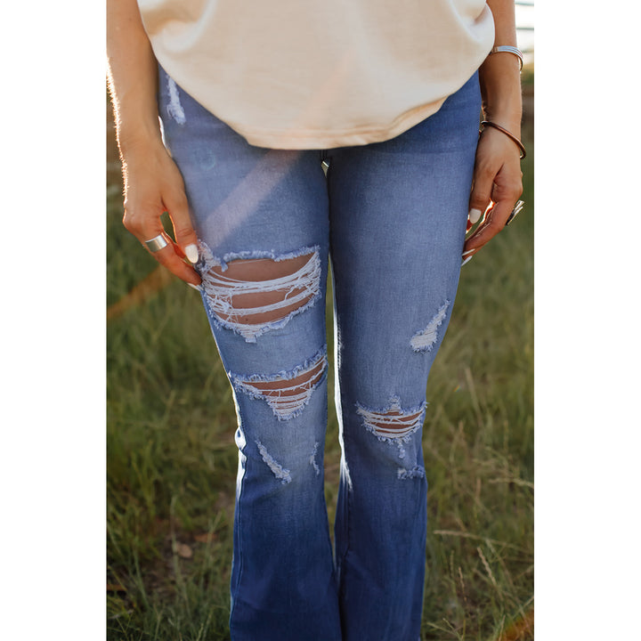 Womens High Waist Distressed Flare Jeans Image 3