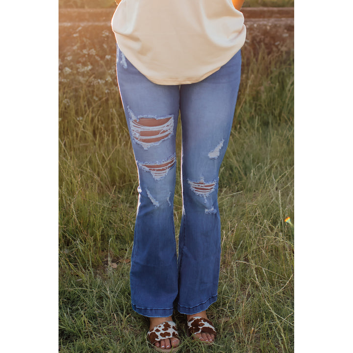 Womens High Waist Distressed Flare Jeans Image 4