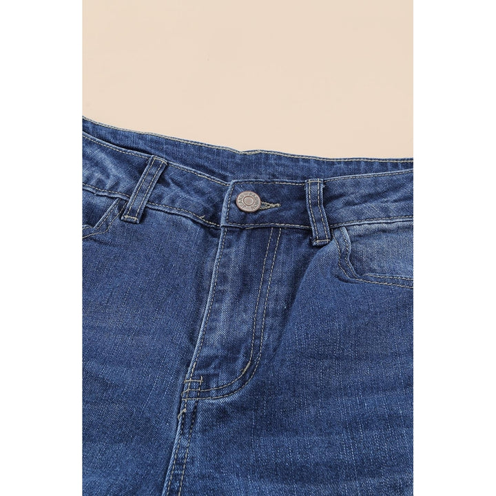 Womens Blue High Waist Distressed Bell Jeans Image 7