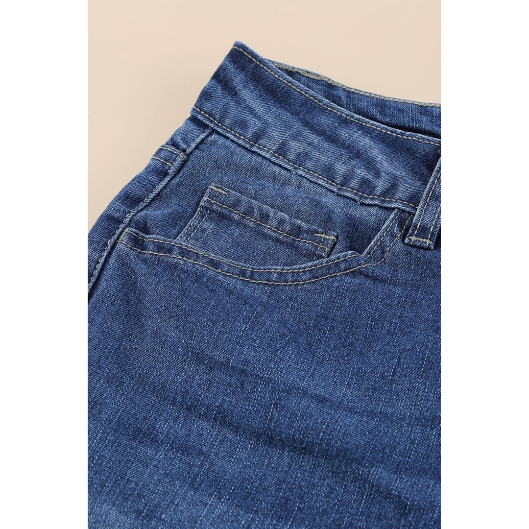 Womens Blue High Waist Distressed Bell Jeans Image 8
