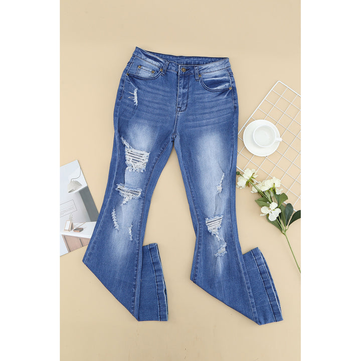 Womens High Waist Distressed Flare Jeans Image 7