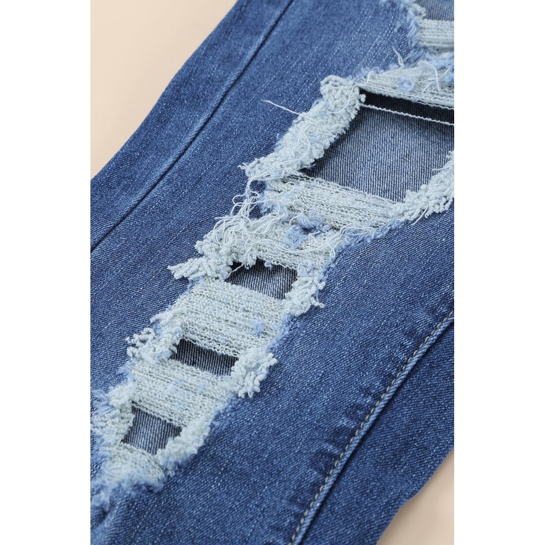 Womens Blue High Waist Distressed Bell Jeans Image 10