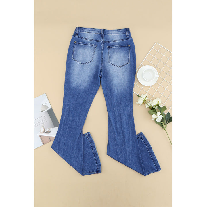 Womens High Waist Distressed Flare Jeans Image 8